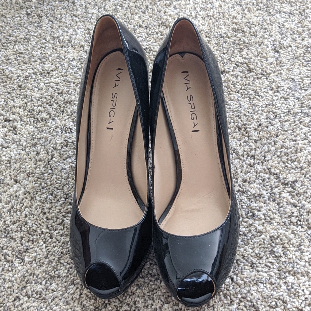 Via Spiga Patent Peep Toe Heels